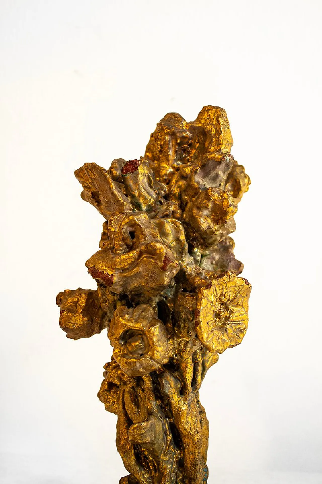 Fire-gilded terracotta sculpture with iron base by Pozzi, 1950s 4