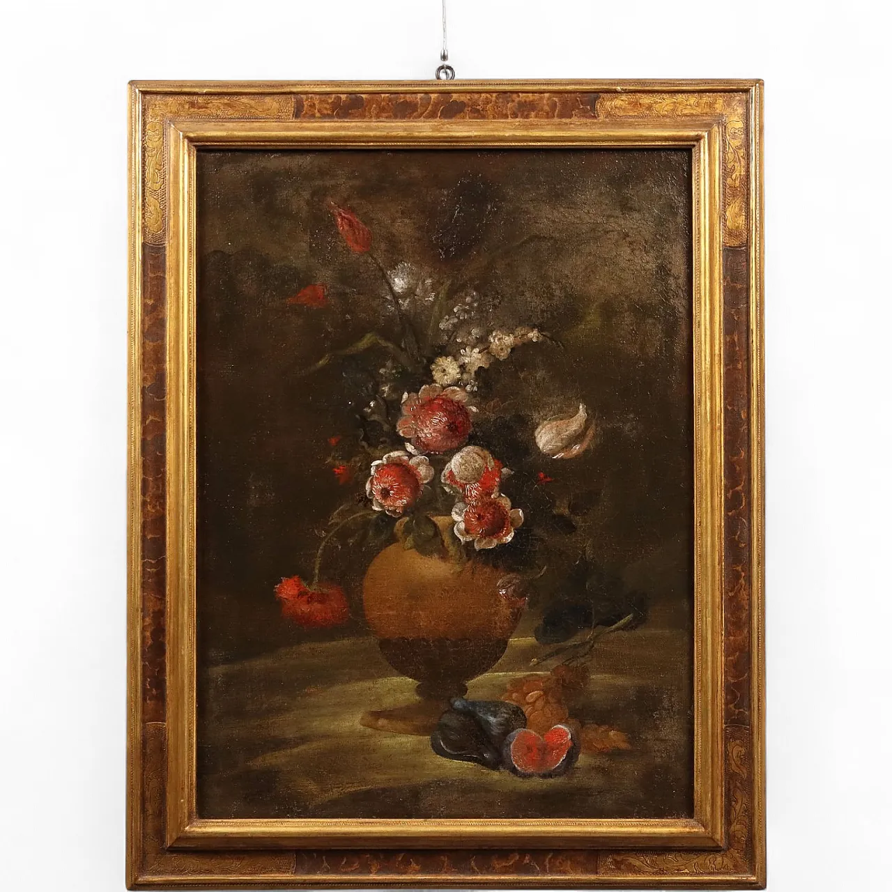 Still life with flowers and fruit, oil on canvas, 18th century 10