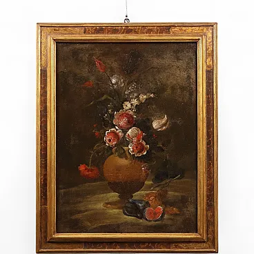 Still life with flowers and fruit, oil on canvas, 18th century