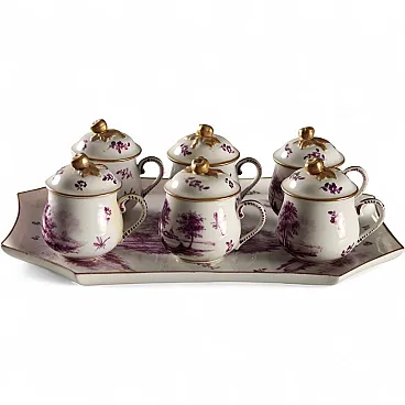 Tray and six cups in Sèvres porcelain, 20th century