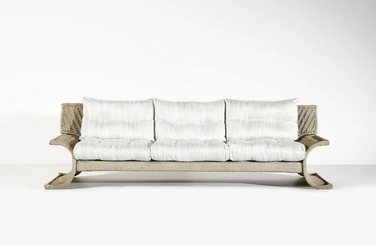 Wavy sofa by Marzio Cecchi in woven rattan, 1970s 1