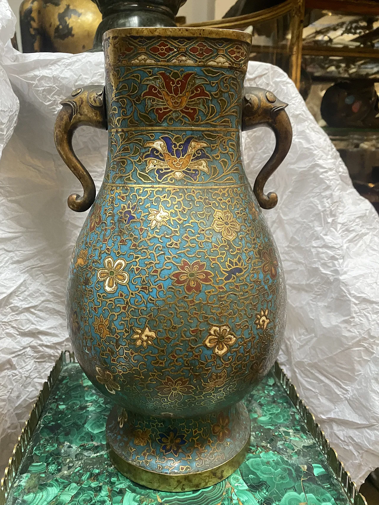Cloisonné enamel vase with elephant handles 1