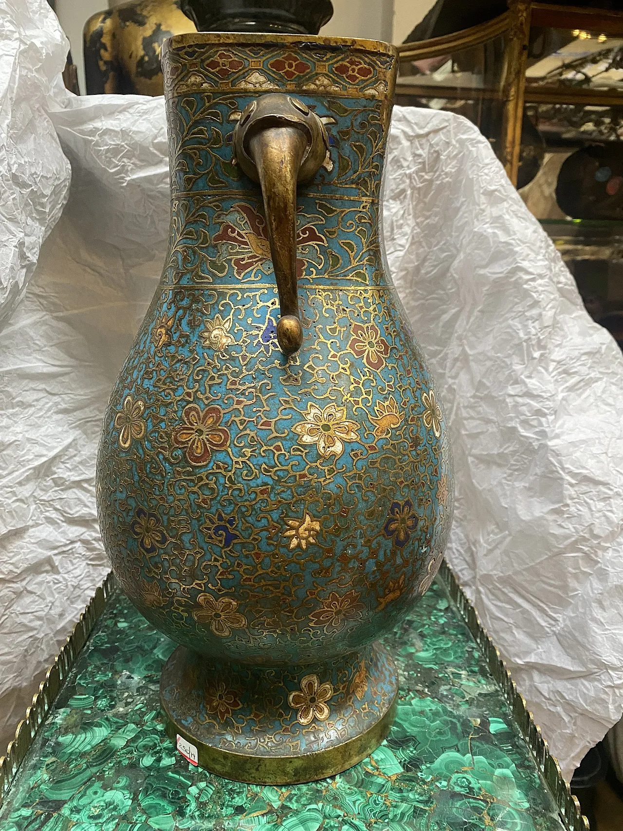 Cloisonné enamel vase with elephant handles 2