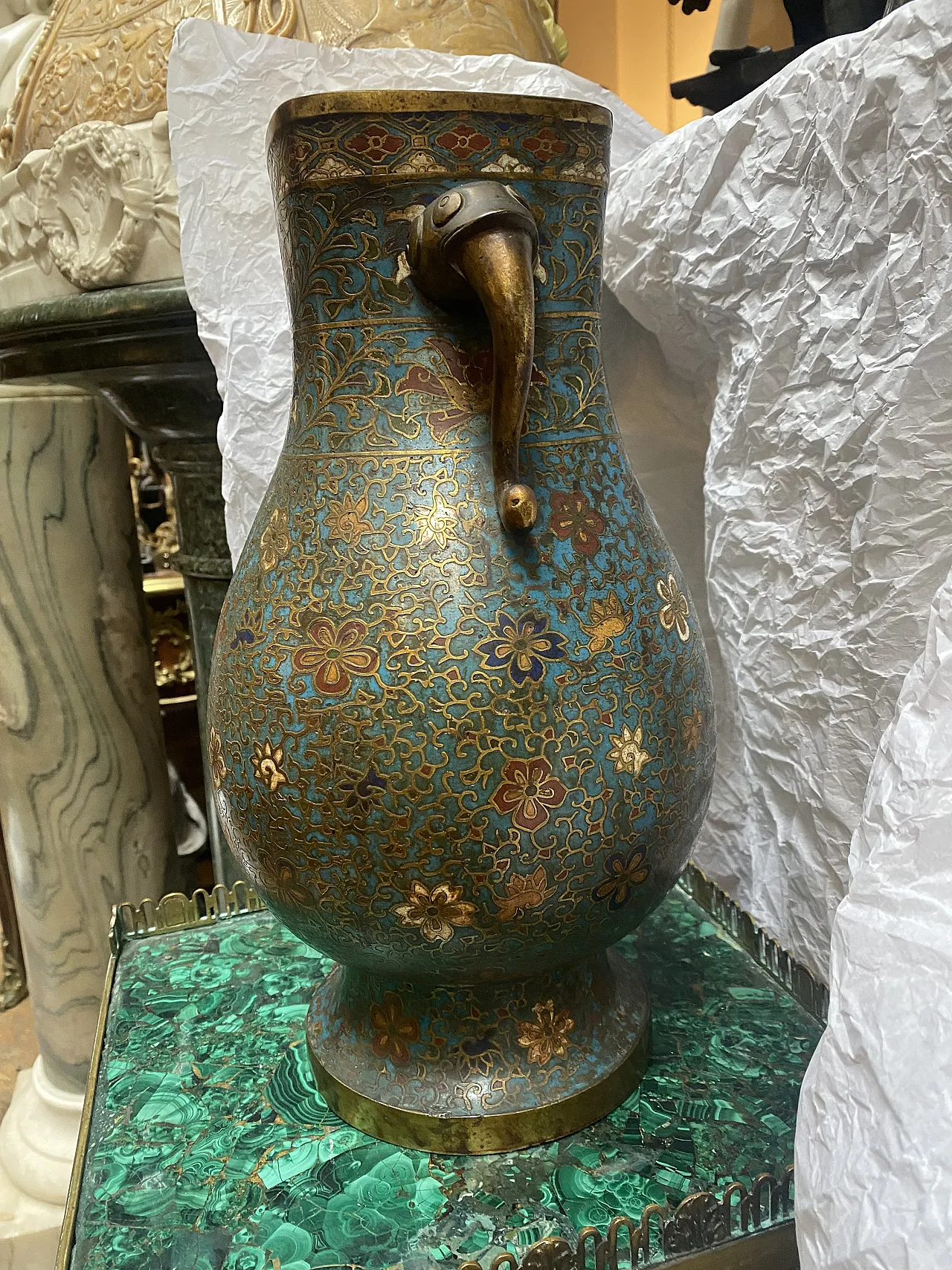 Cloisonné enamel vase with elephant handles 4