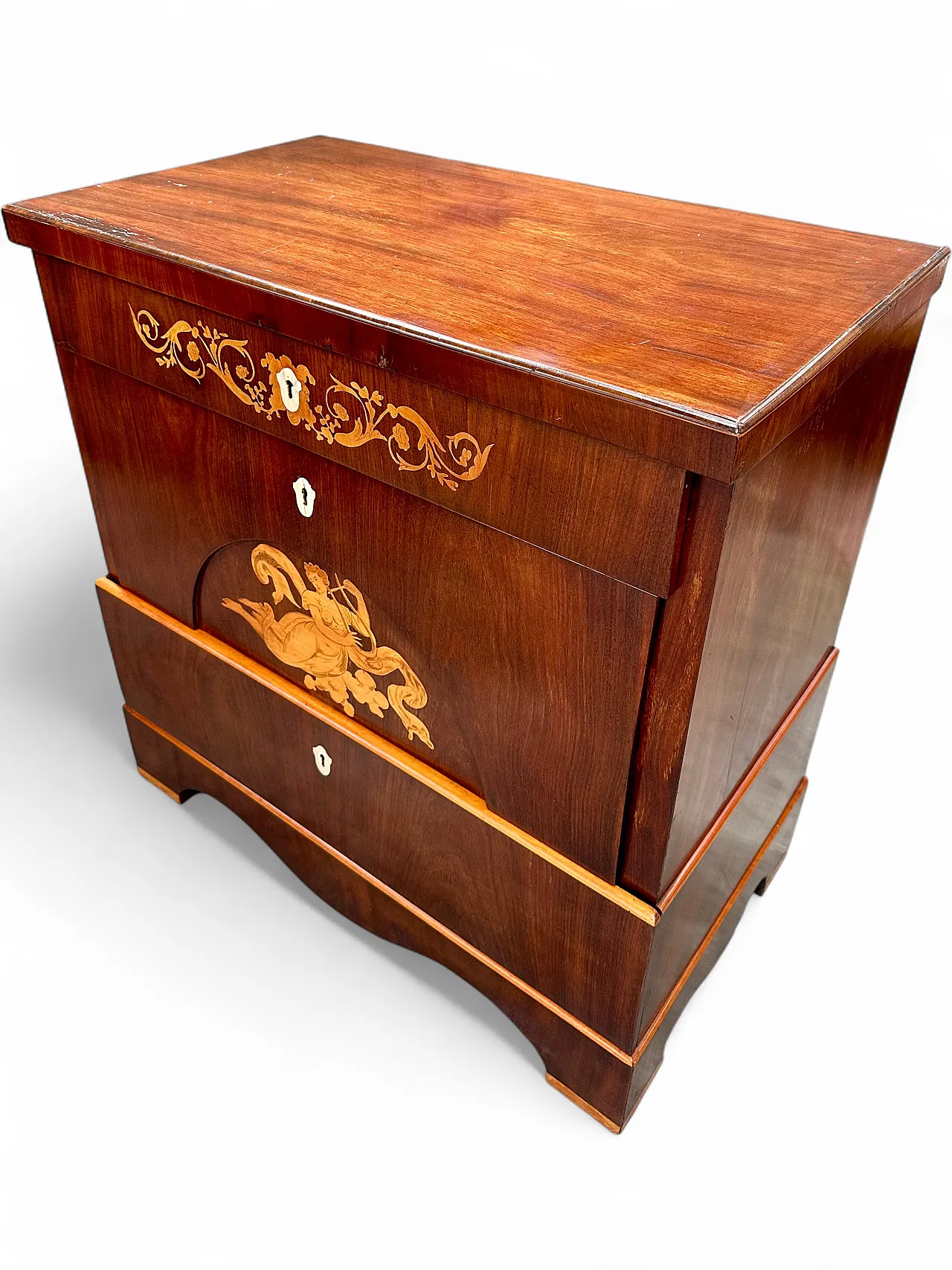 Biedermeier chest of drawers inlaid in mahogany, bone escutcheons, early 19th century 13