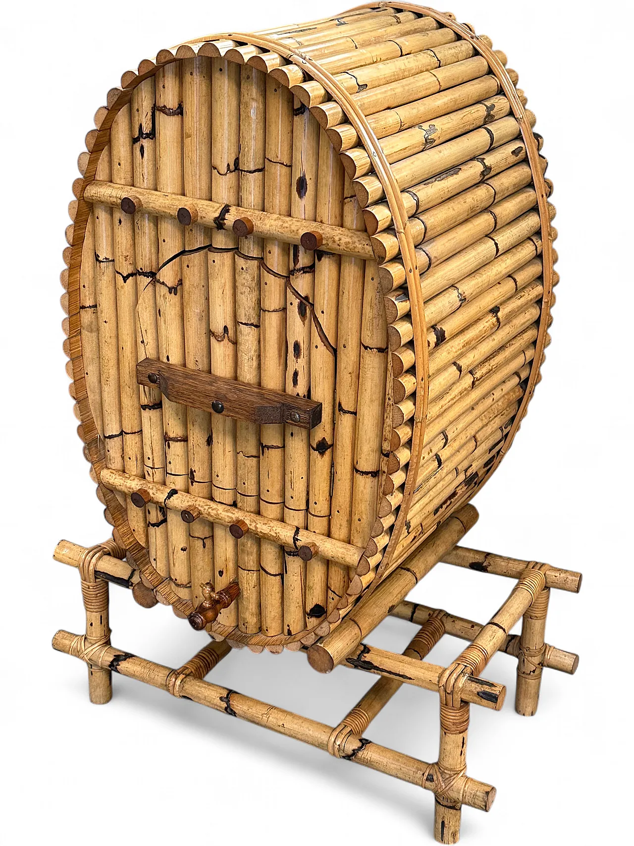 Barrel-shaped bar cabinet in bamboo, rattan and wood, Italy, 1960s 10