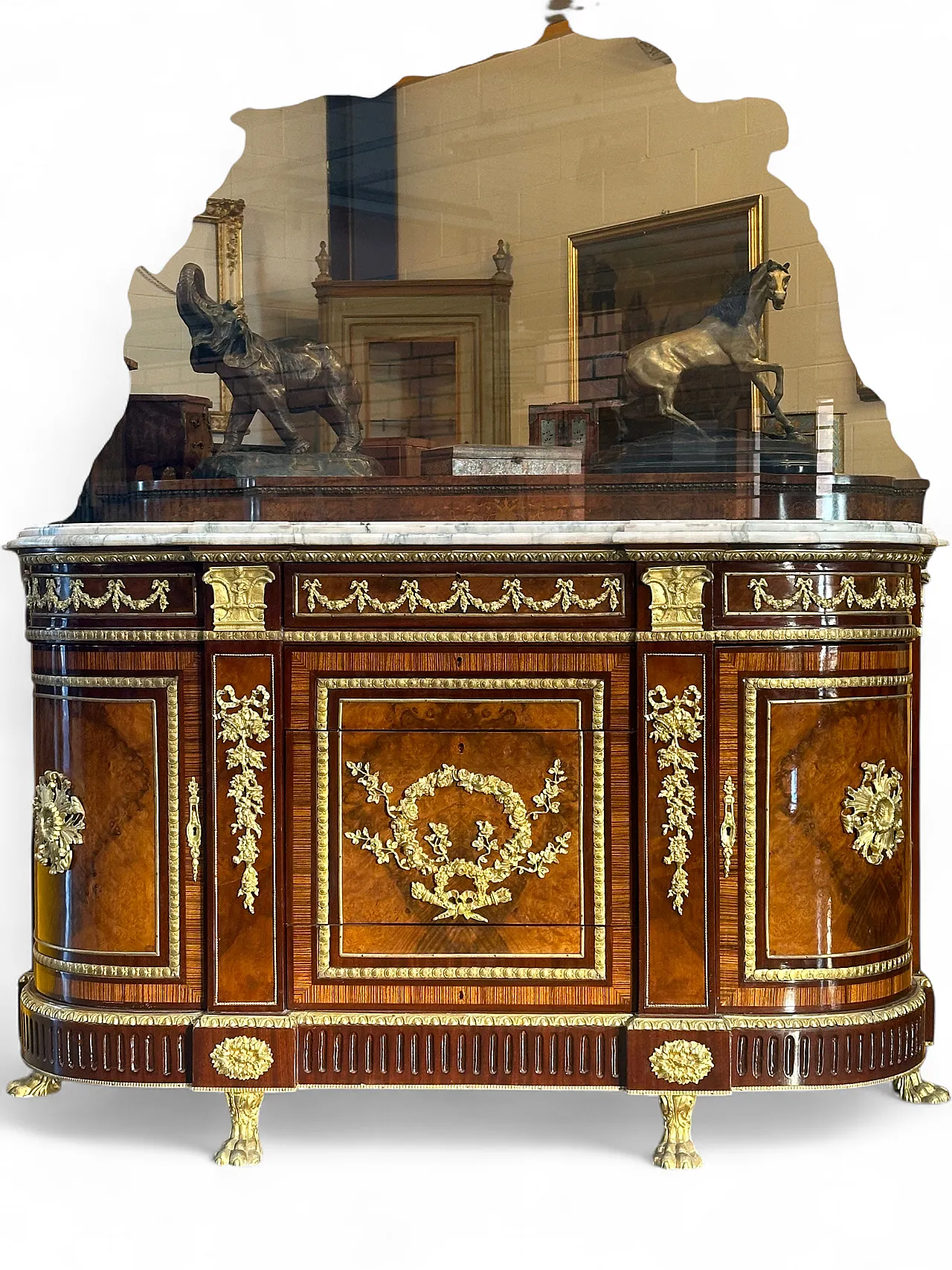 Commode de Château in walnut root, zebrano and marble, Paris, early 1900s 16