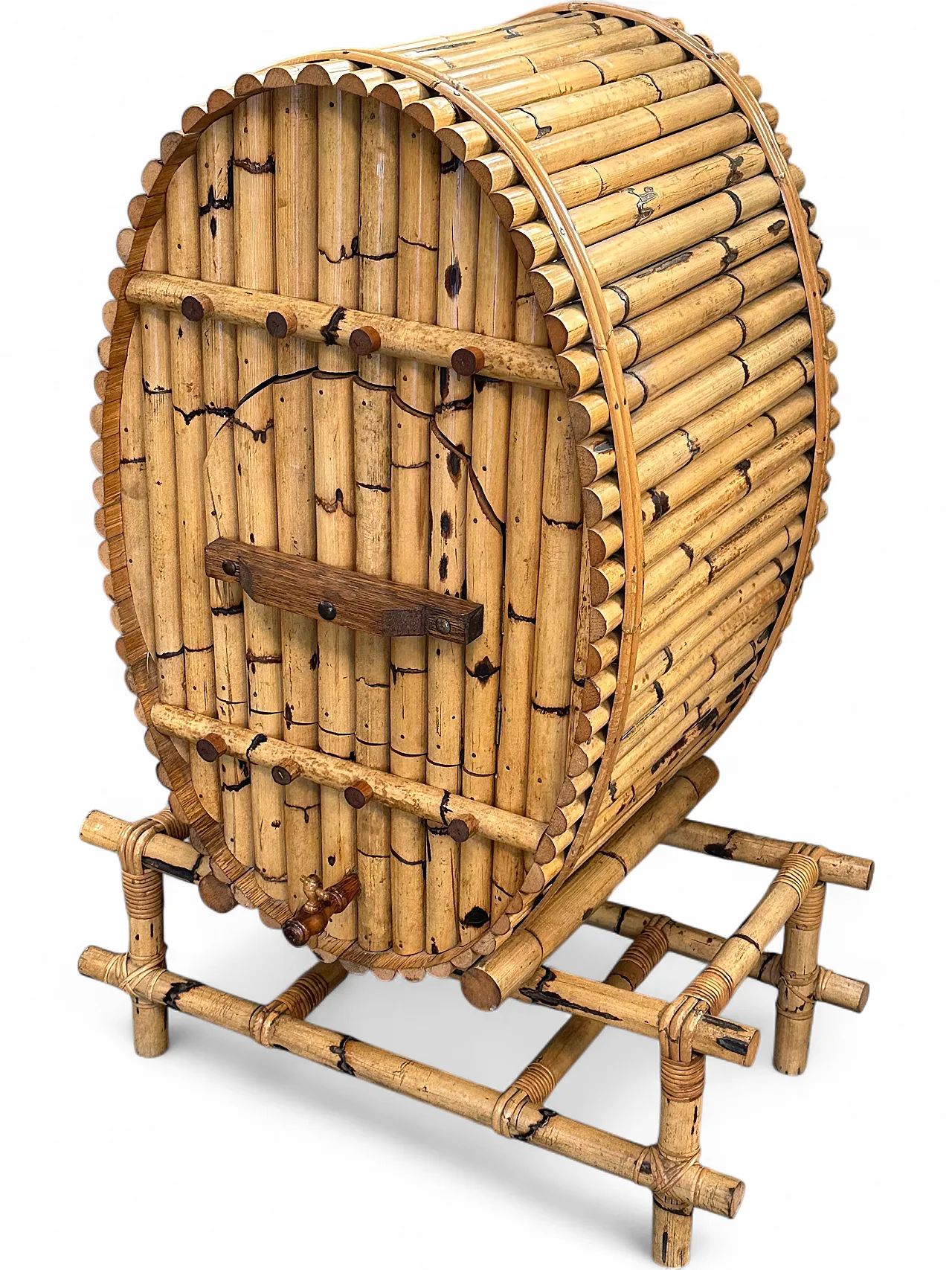 Barrel-shaped bar cabinet in bamboo, rattan and wood, Italy, 1960s 12
