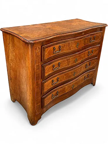 Louis XV chest of drawers, veneered in walnut and threaded, Piedmont, mid-18th century