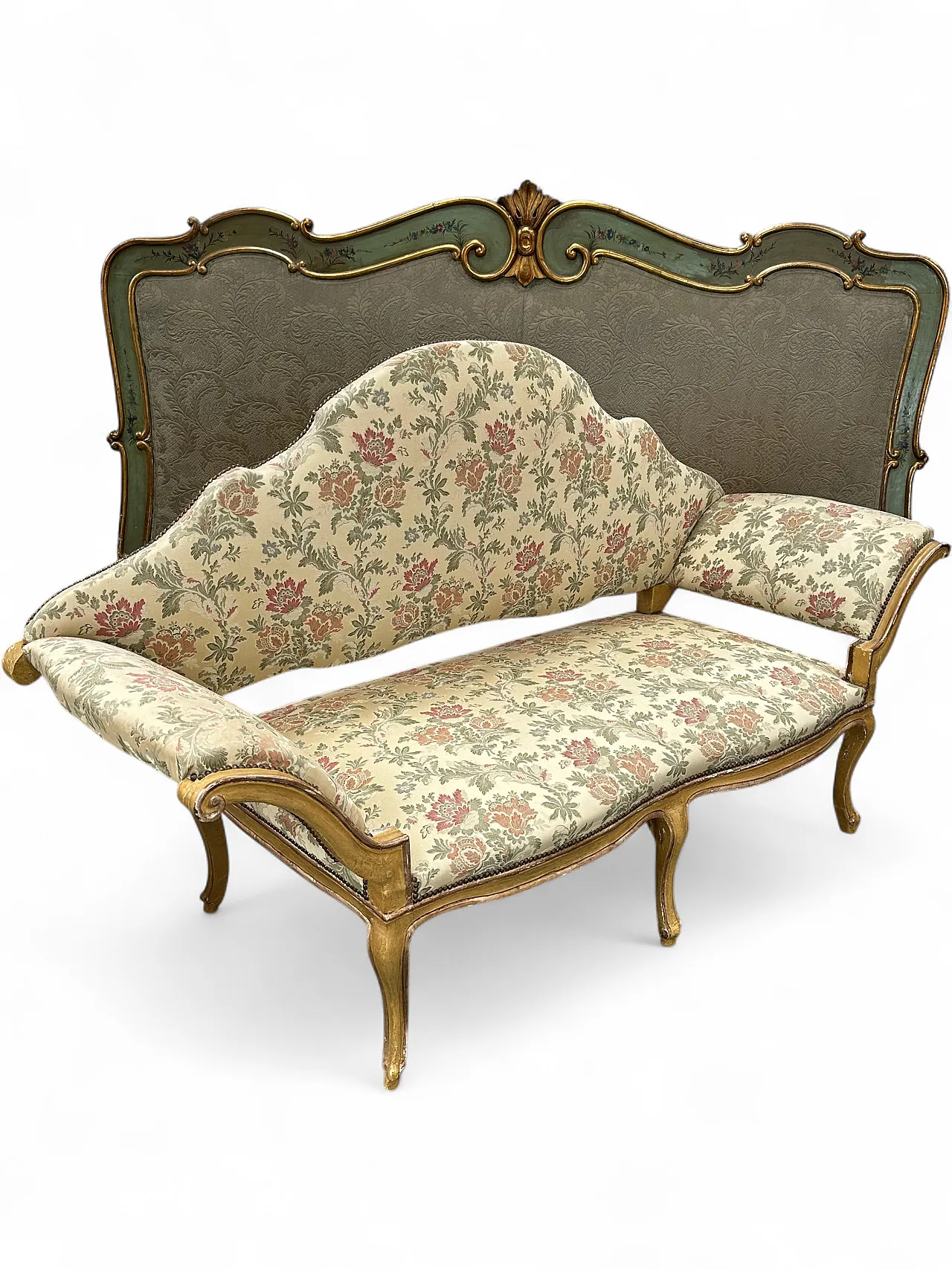 Louis XV sofa lacquered with silver profiles, fabric, Turin, mid-18th century 10