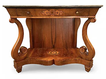 Carlo X console walnut, maple bronze inlays, Piedmont, early 19th c.