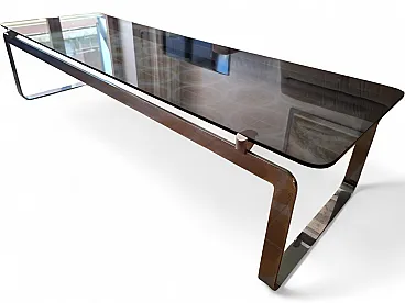 Coffee table in chromed steel and smoked glass