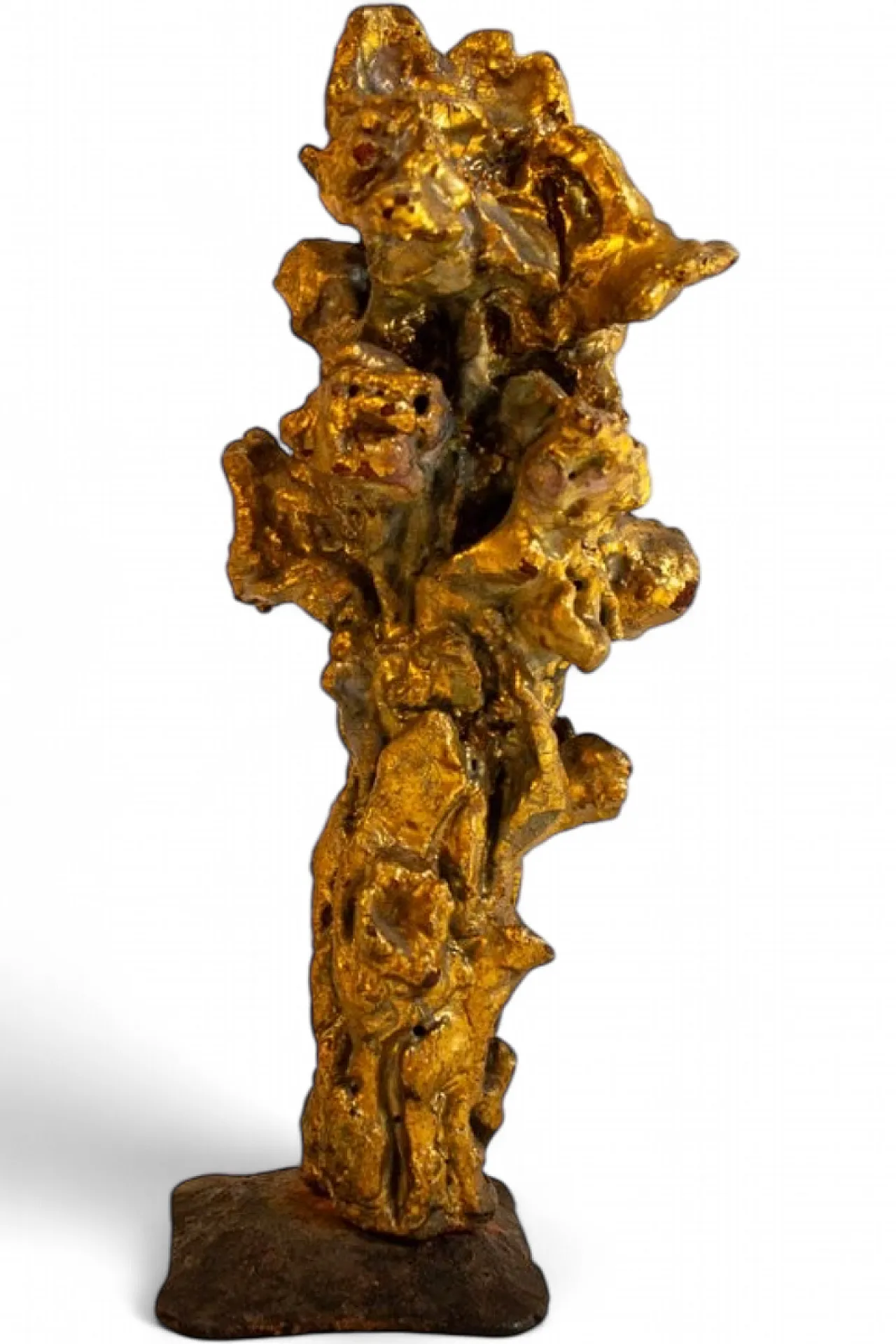 Fire-gilded terracotta sculpture with iron base by Pozzi, 1950s 6