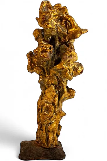 Fire-gilded terracotta sculpture with iron base by Pozzi, 1950s