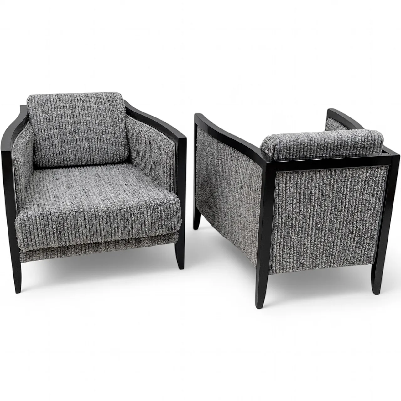 Pair of armchairs in lacquered wood and ribbed velvet, 1970s 9