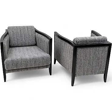 Pair of armchairs in lacquered wood and ribbed velvet, 1970s