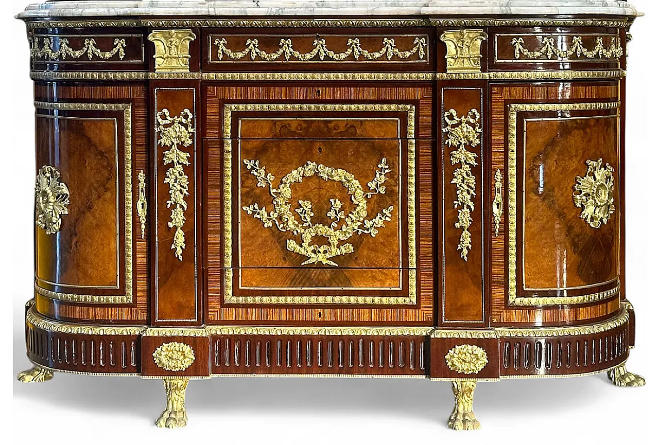Commode de Château in walnut root, zebrano and marble, Paris, early 1900s 20
