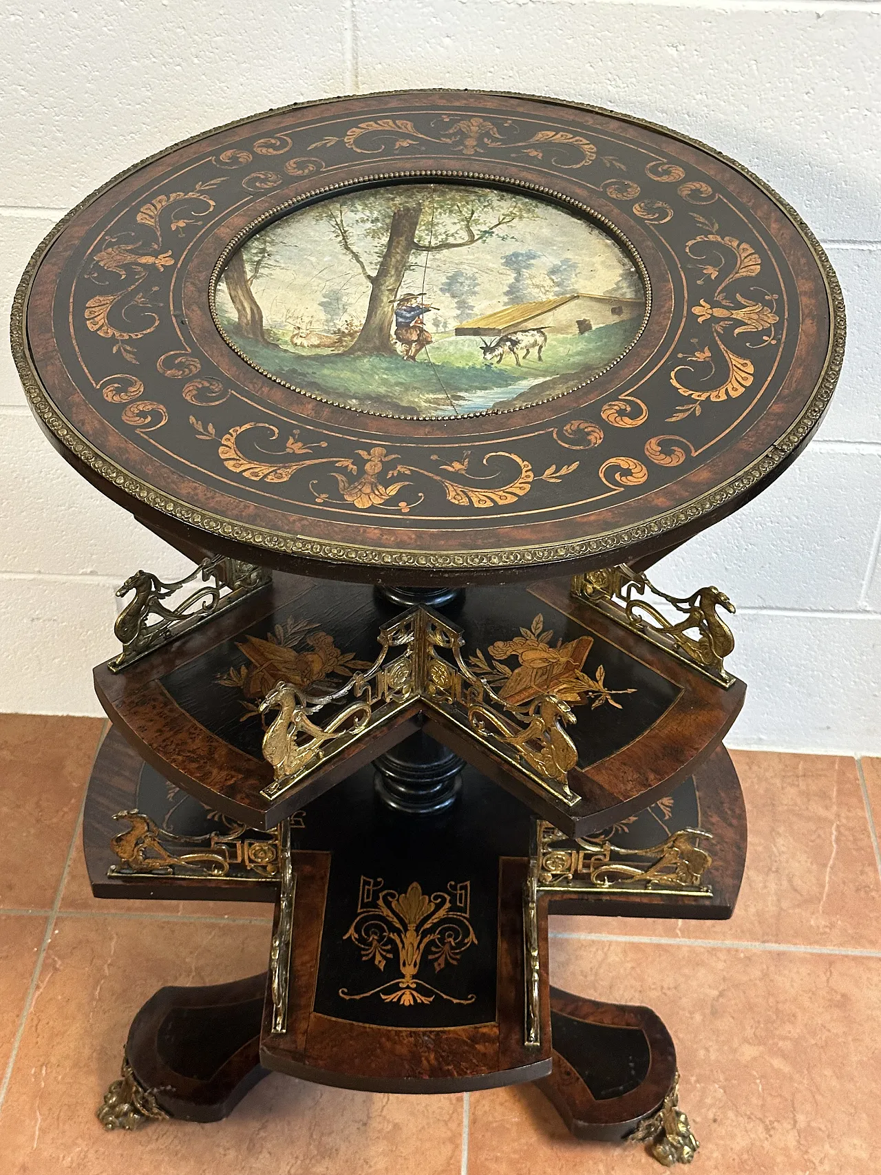 Libreria Girevole NapoleoneIII, intarsi, Francia, metà ’800 5