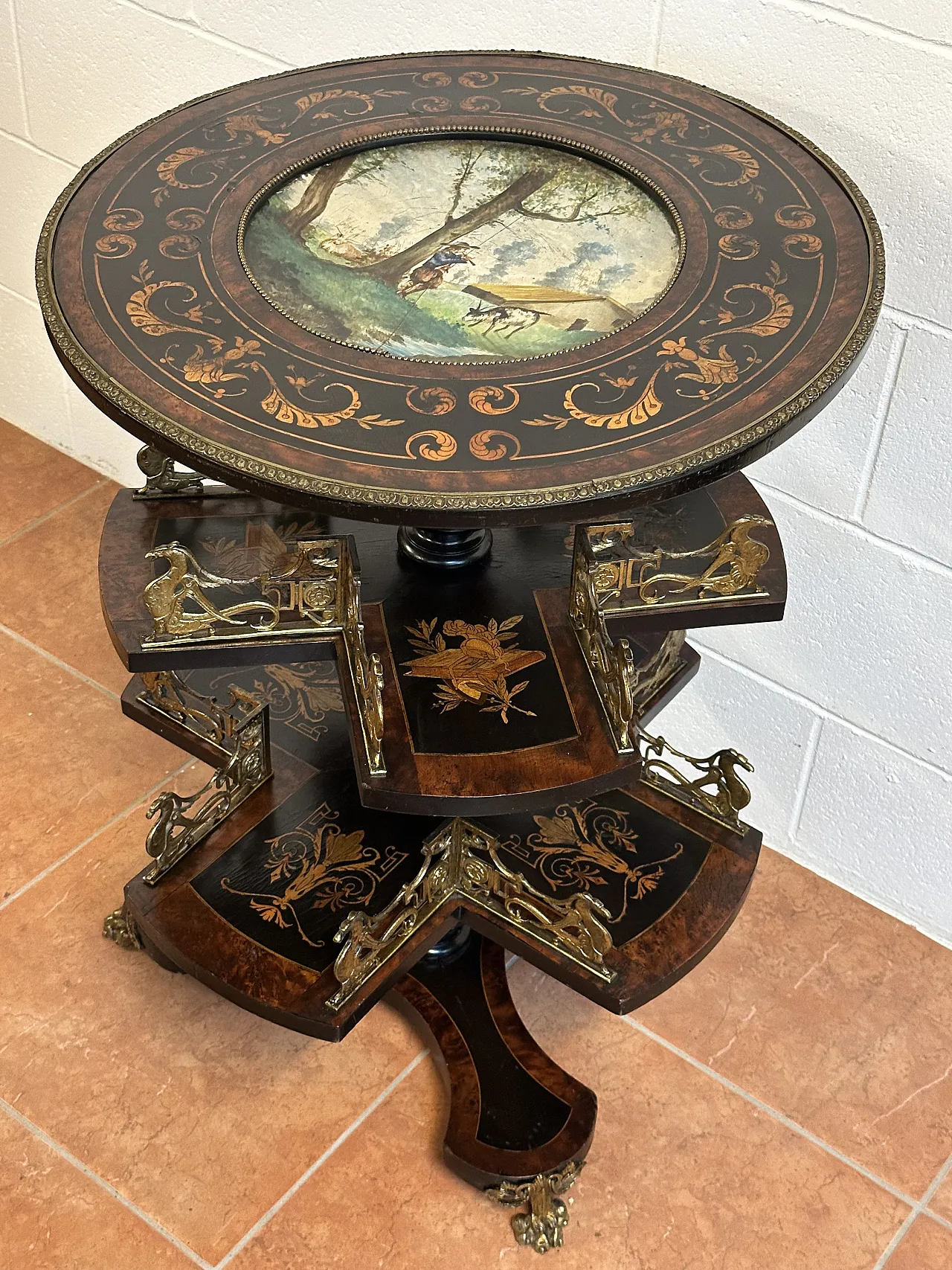 Libreria Girevole NapoleoneIII, intarsi, Francia, metà ’800 6