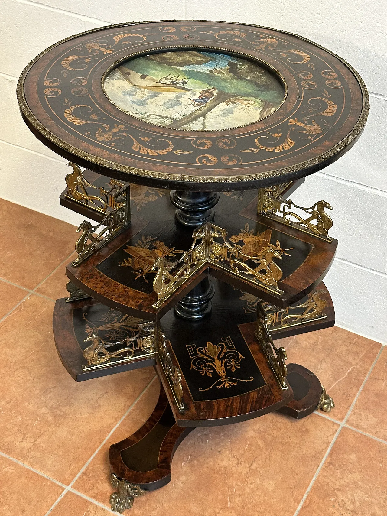 Libreria Girevole NapoleoneIII, intarsi, Francia, metà ’800 18