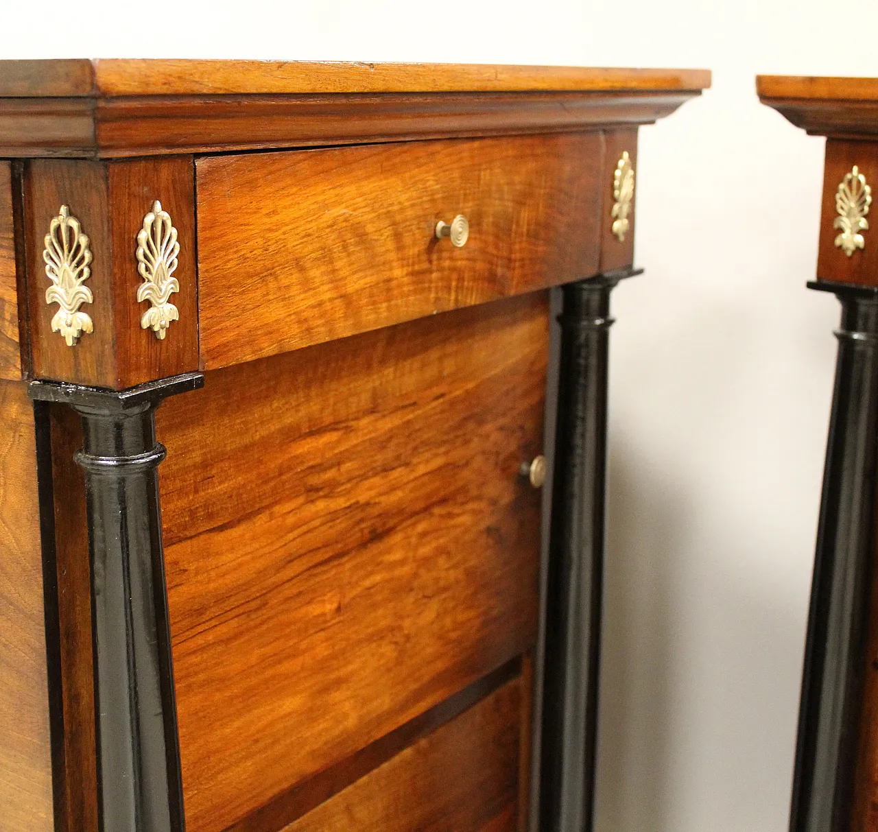 Pair of Empire bedside tables in walnut, 19th century 7