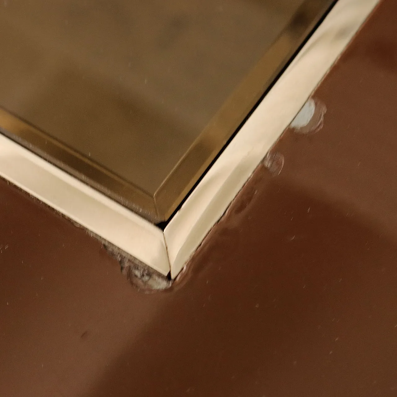 Square enameled metal and smoked glass table, 1980s 7