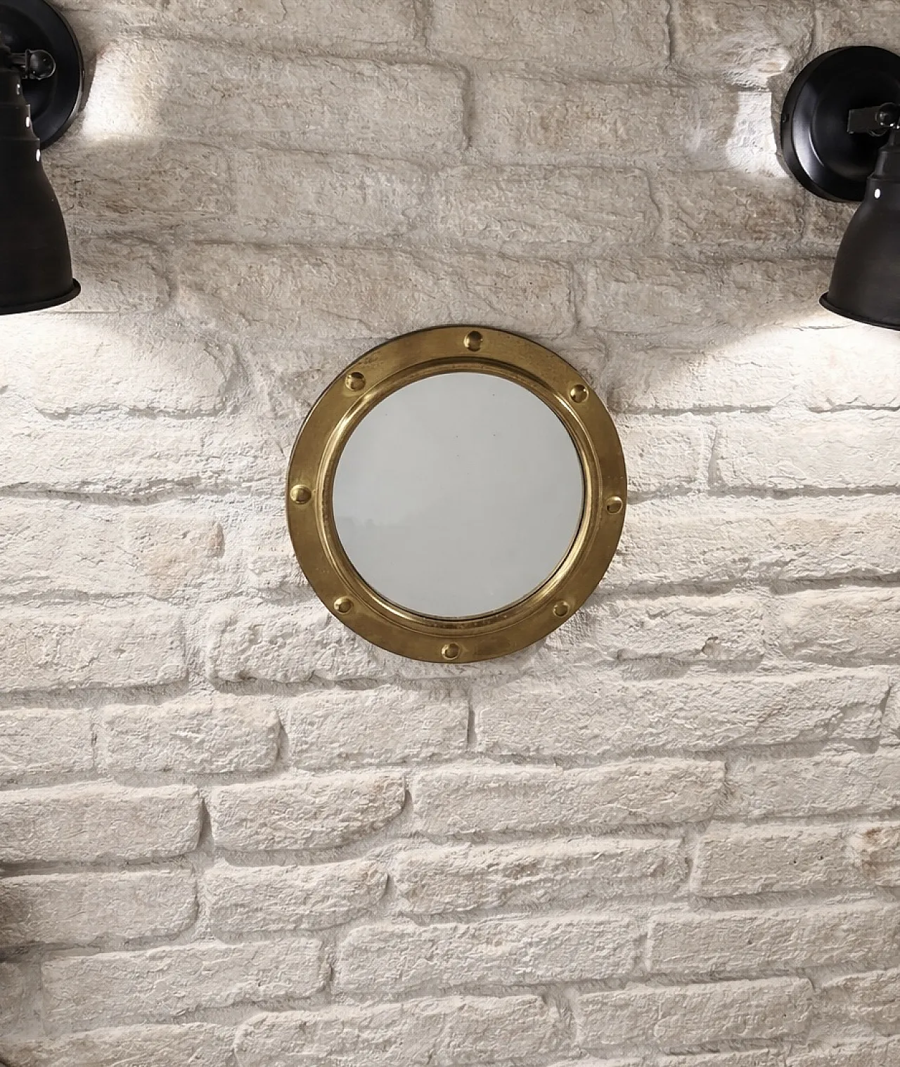 Specchio Oblò in ottone di PEERAGE, metà '900 1