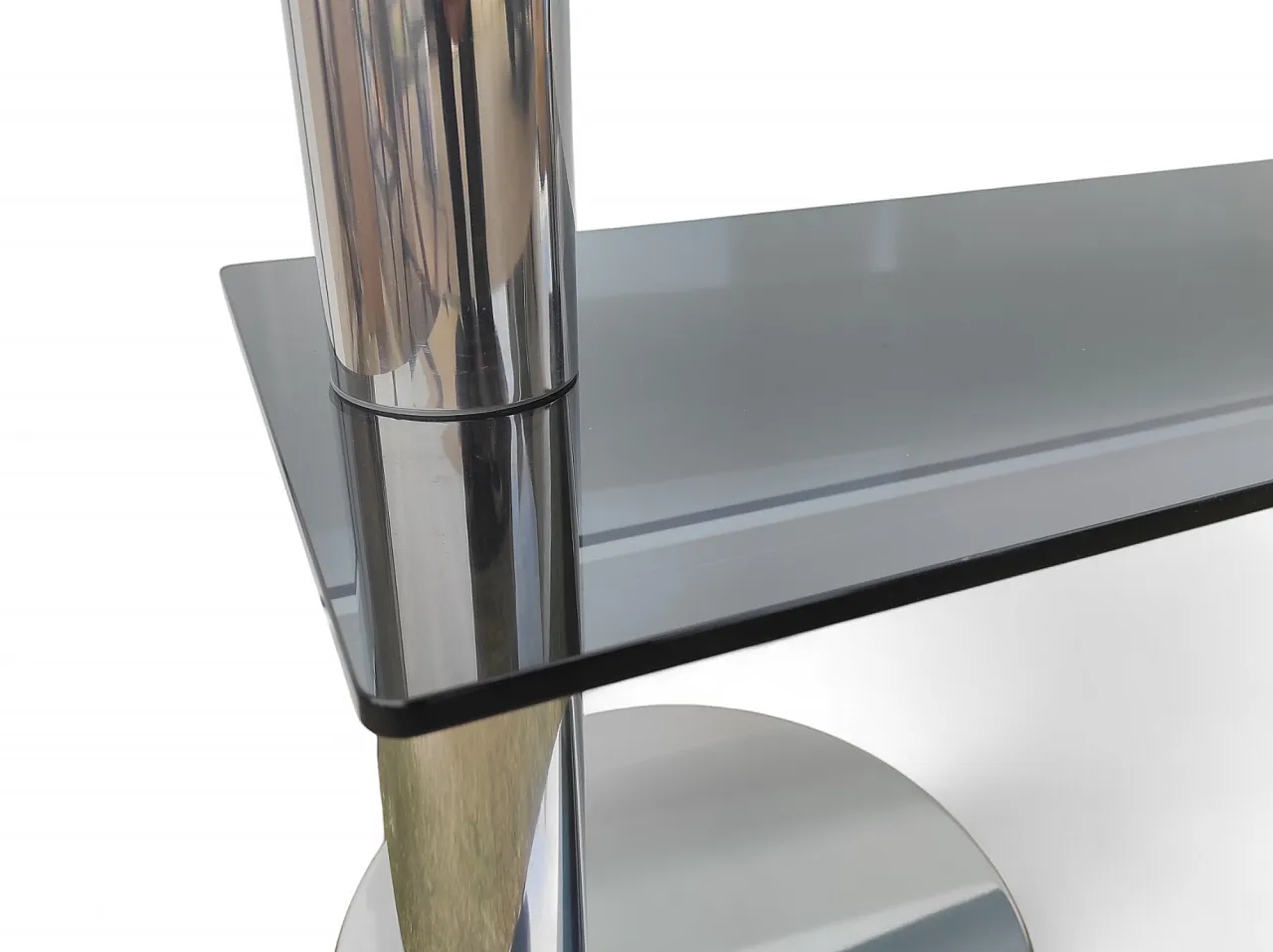 Console in smoked glass and chromed steel structure, 1970s 12