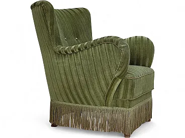 Danish armchair, green velour, 1960s