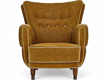 Danish relax chair, original honey yellow velour, 1960s