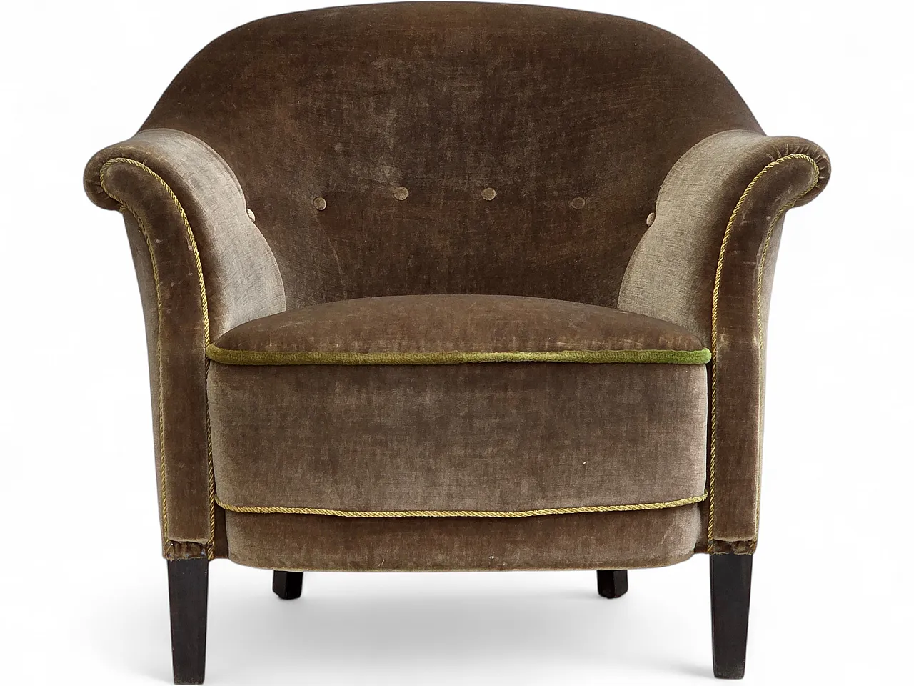 1960s, Danish armchair, original green furniture velour. 18