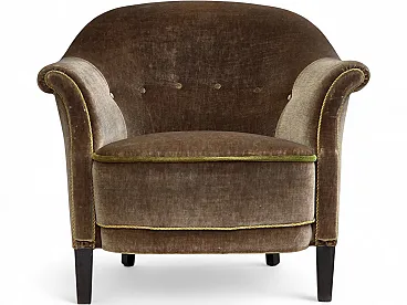 1960s, Danish armchair, original green furniture velour.