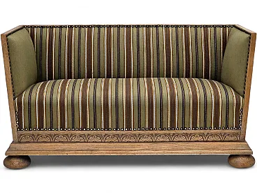 Danish 2-seater sofa striped green wool, 1950s