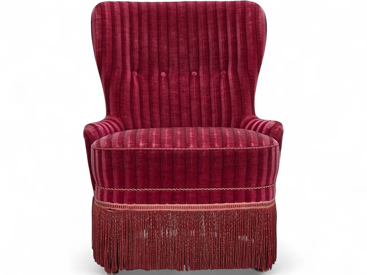 Danish armchair, striped red velour, 1960s 17
