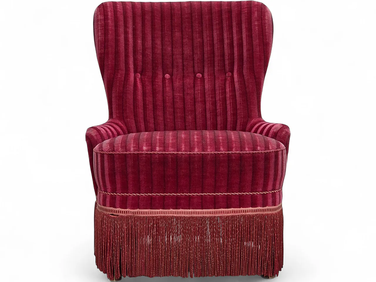 Danish armchair, striped red velour, 1960s 18