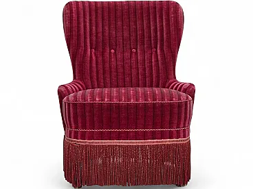 Danish armchair, striped red velour, 1960s