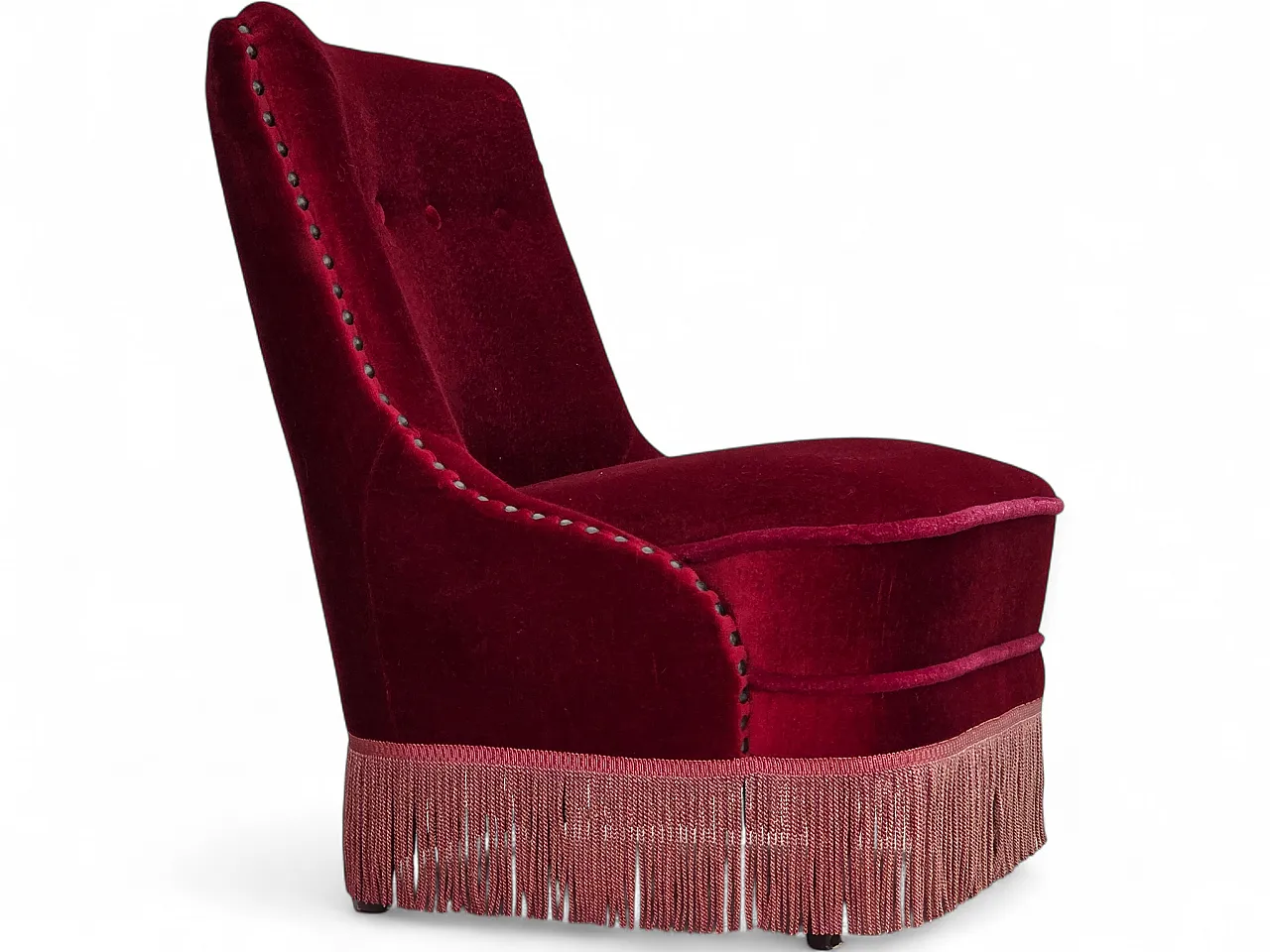 Danish armchair red velour, 1960s 21