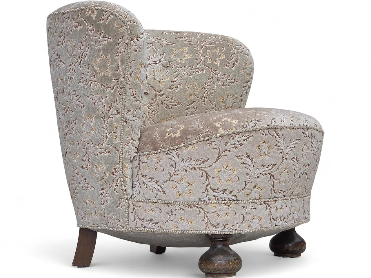Danish curved armchair, velour, oak wood, 1970s 23