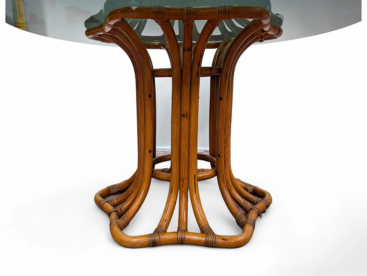 Round wicker table with smoked glass top, 20th century 3
