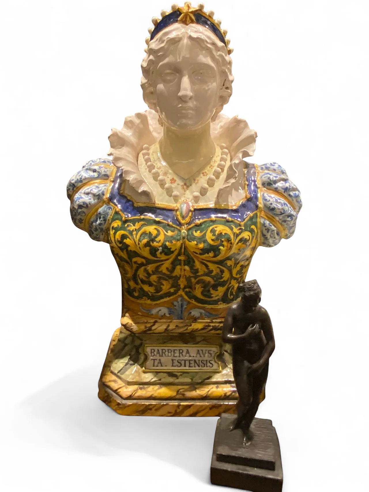 Bust of Barbara d'Este in ceramic by Minghetti, 19th century 5