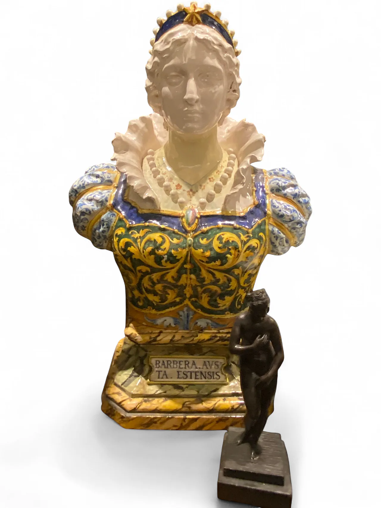 Bust of Barbara d'Este in ceramic by Minghetti, 19th century 6