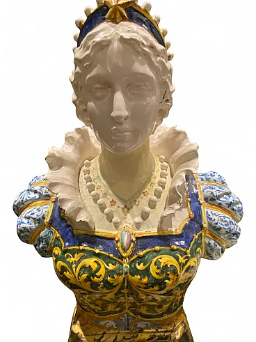 Bust of Barbara d'Este in ceramic by Minghetti, 19th century