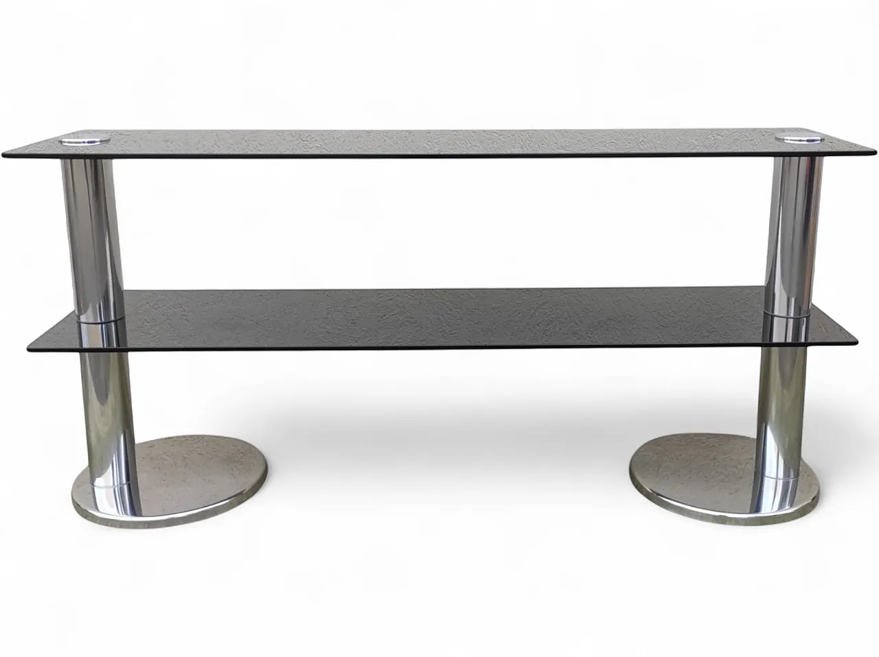 Console in smoked glass and chromed steel structure, 1970s 13