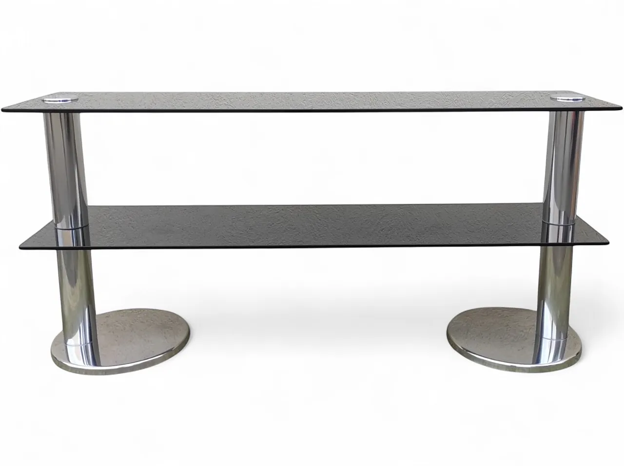 Console in smoked glass and chromed steel structure, 1970s 14