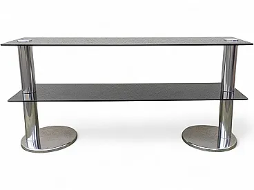 Console in smoked glass and chromed steel structure, 1970s