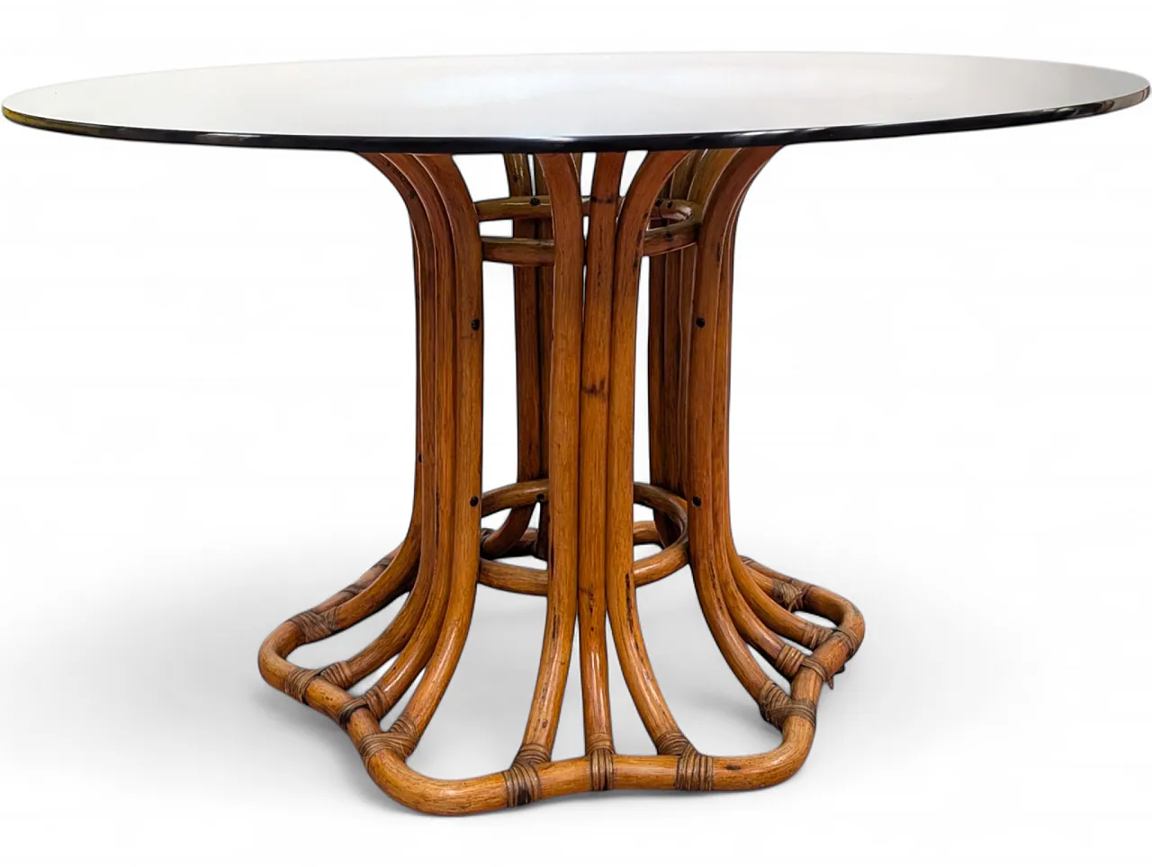 Round wicker table with smoked glass top, 20th century 6
