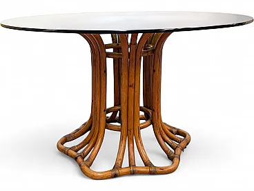 Round wicker table with smoked glass top, 20th century