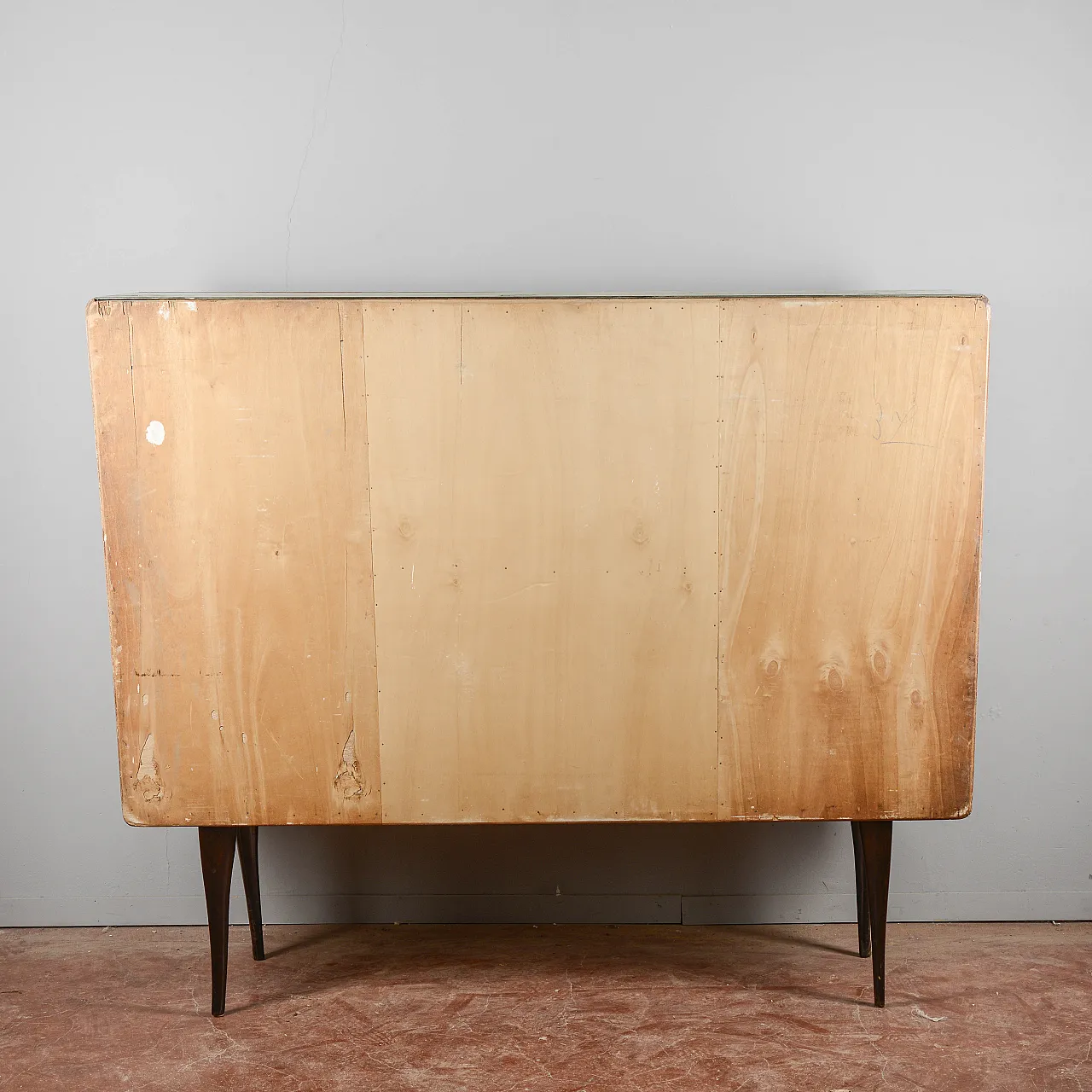 Credenza impellicciata spinata con ribalta, metà '900 7