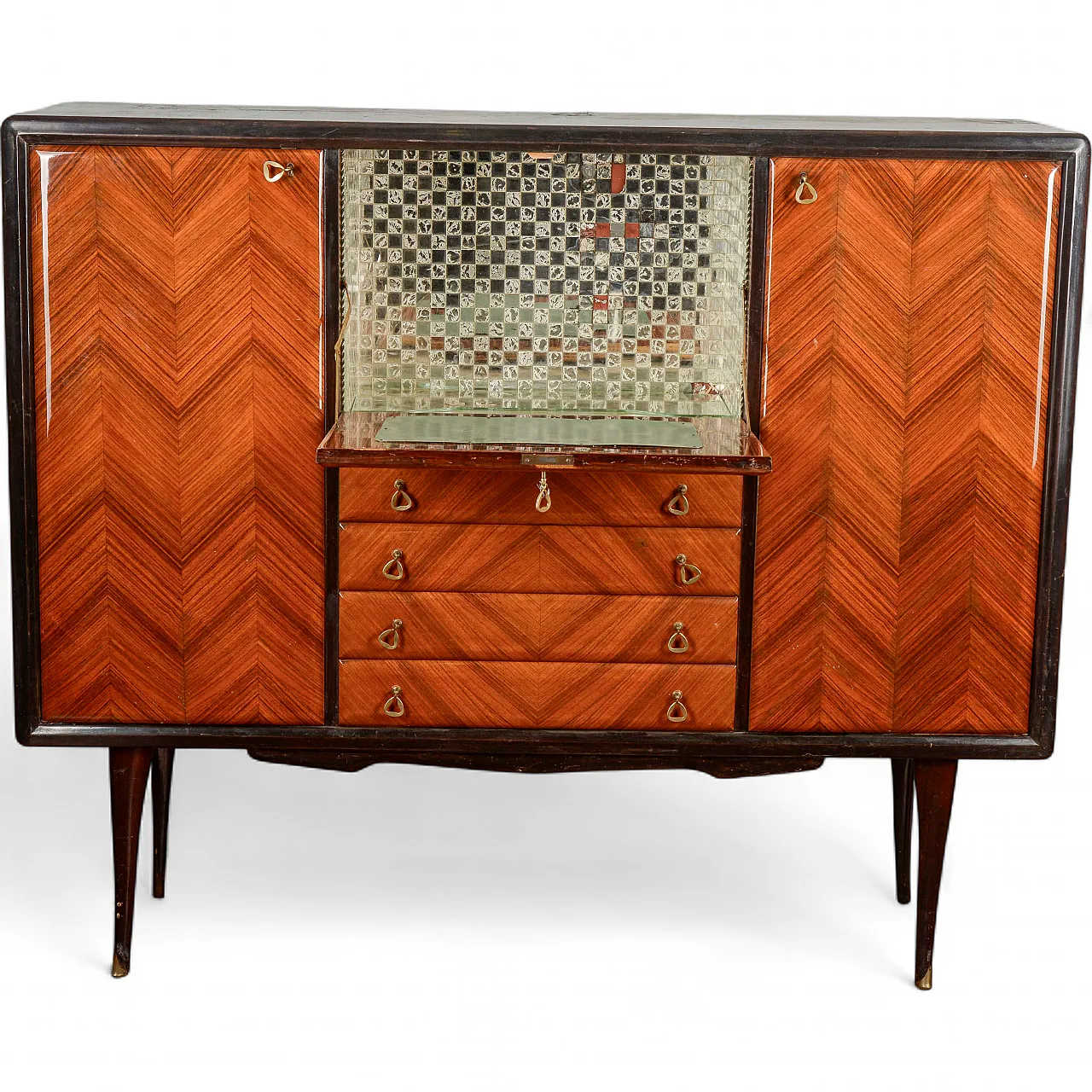 Credenza impellicciata spinata con ribalta, metà '900 8