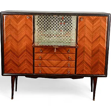 Credenza impellicciata spinata con ribalta, metà '900